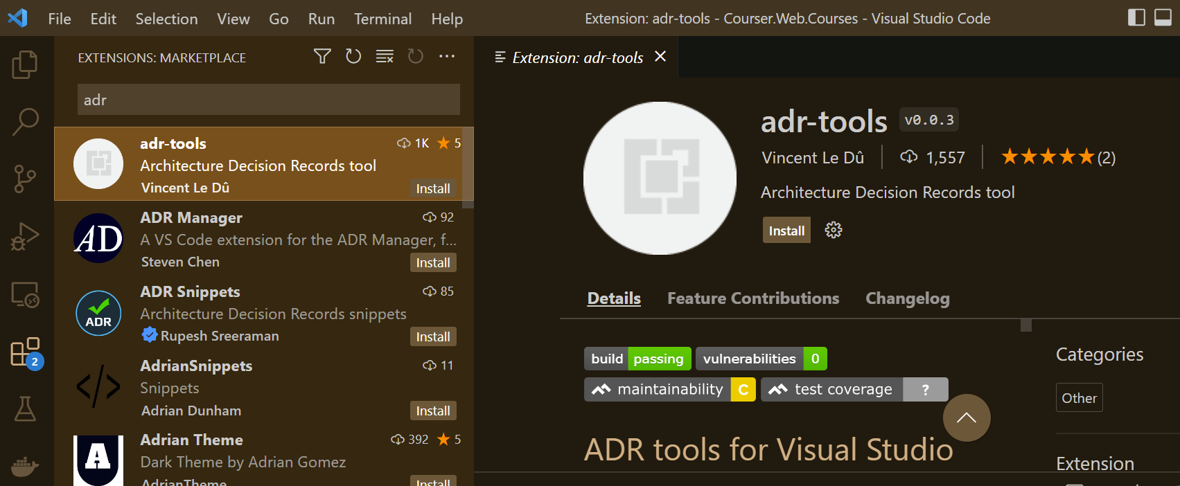 Instalacja dodatku adr-tools w VSCode